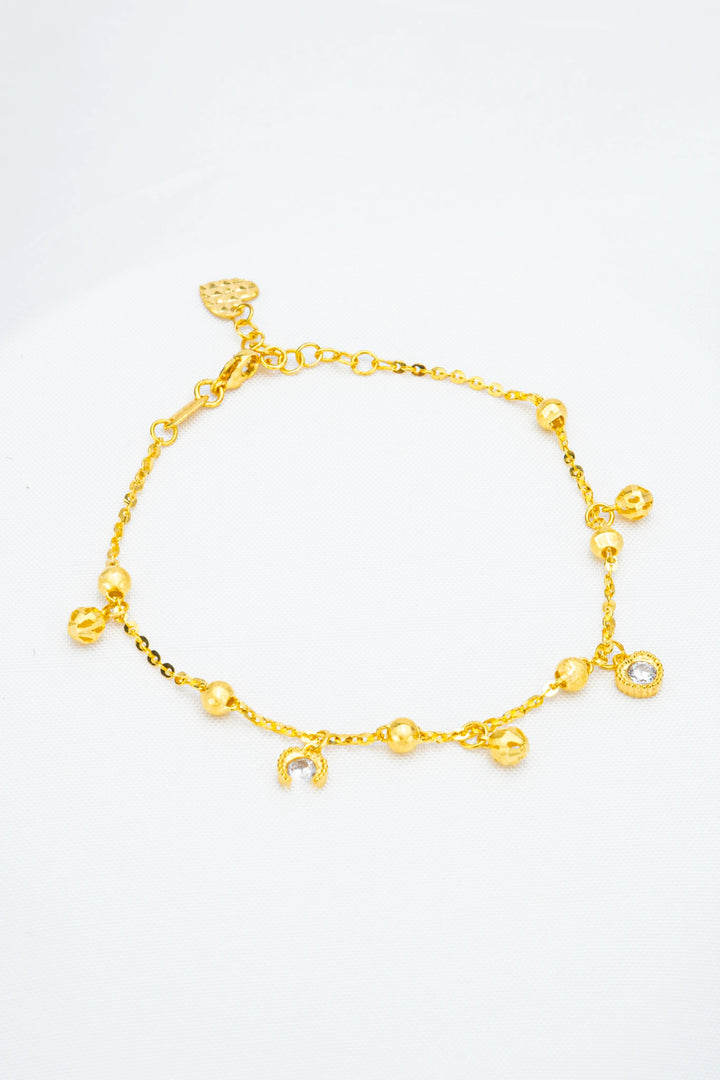 Lắc Tay Chữ Cong Bi Charm Trái Tim Vàng 610 Đính Đá CZ Bảo Tín K&K
