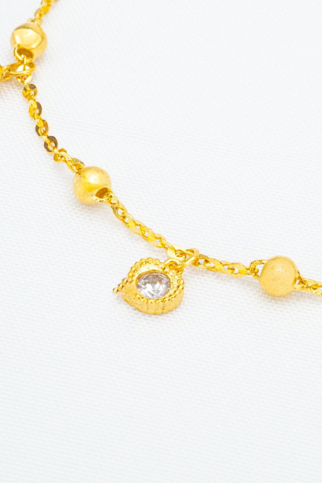 Lắc Tay Chữ Cong Bi Charm Trái Tim Vàng 610 Đính Đá CZ Bảo Tín K&K