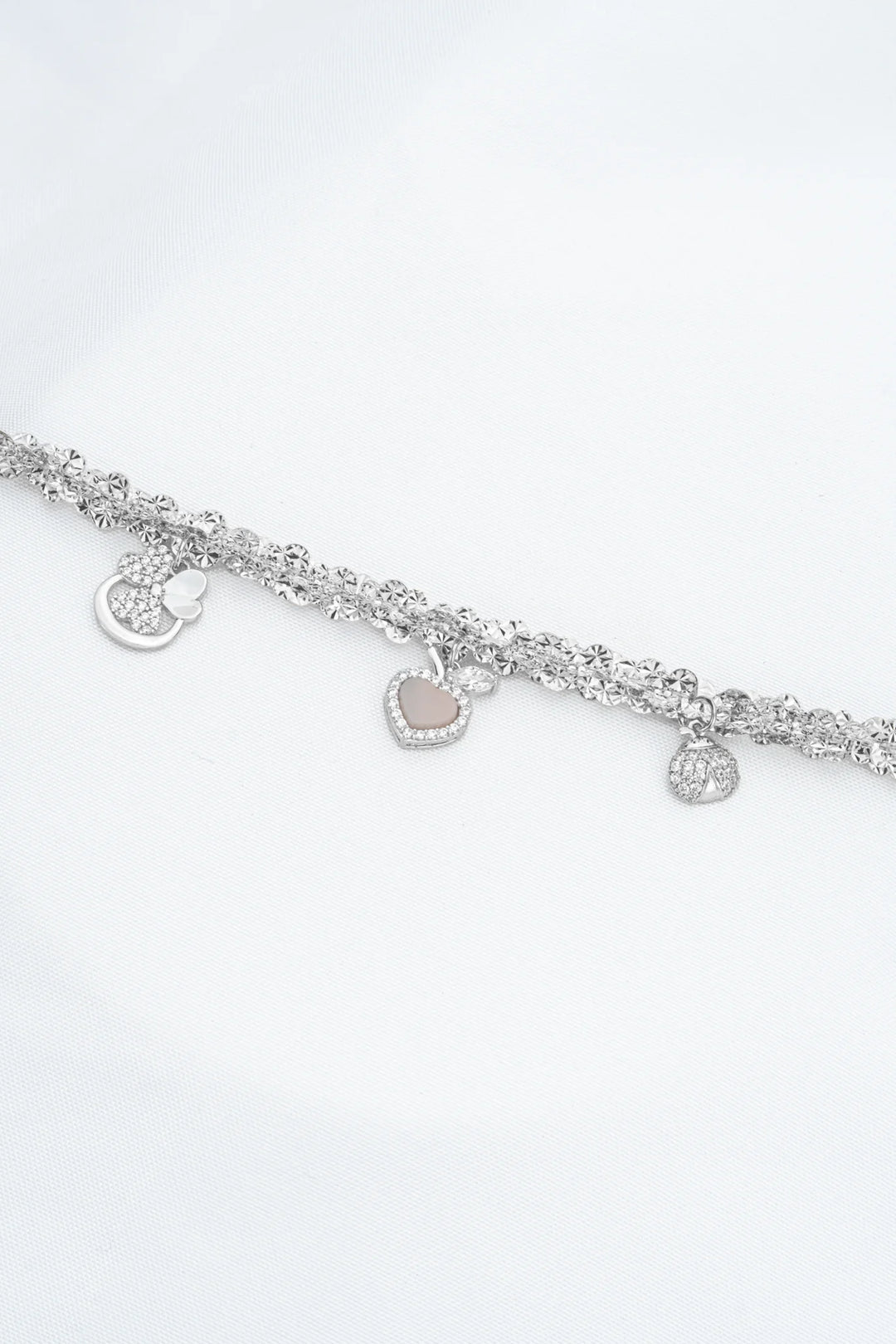 Lắc Tay Dây Lá Charm Kiểu Vàng Trắng 610 Đính Đá CZ Bảo Tín K&K