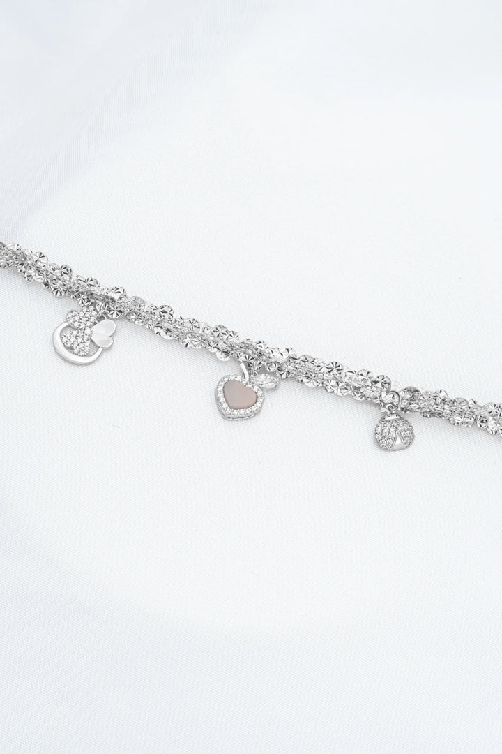 Lắc Tay Dây Lá Charm Kiểu Vàng Trắng 610 Đính Đá CZ Bảo Tín K&K