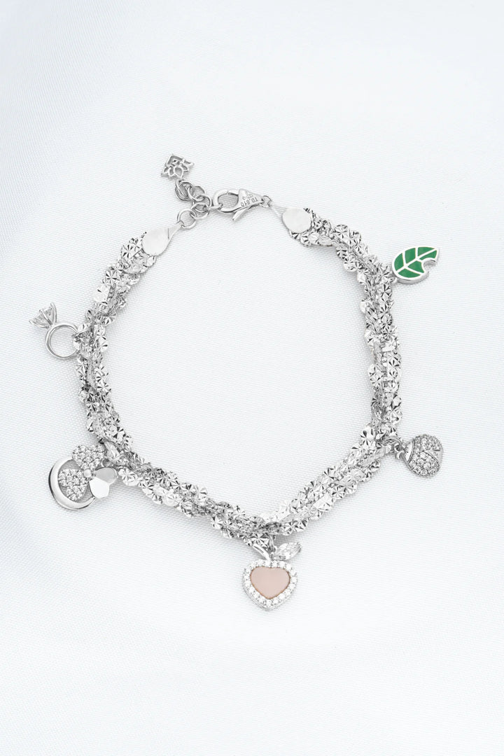 Lắc Tay Dây Lá Charm Kiểu Vàng Trắng 610 Đính Đá CZ Bảo Tín K&K