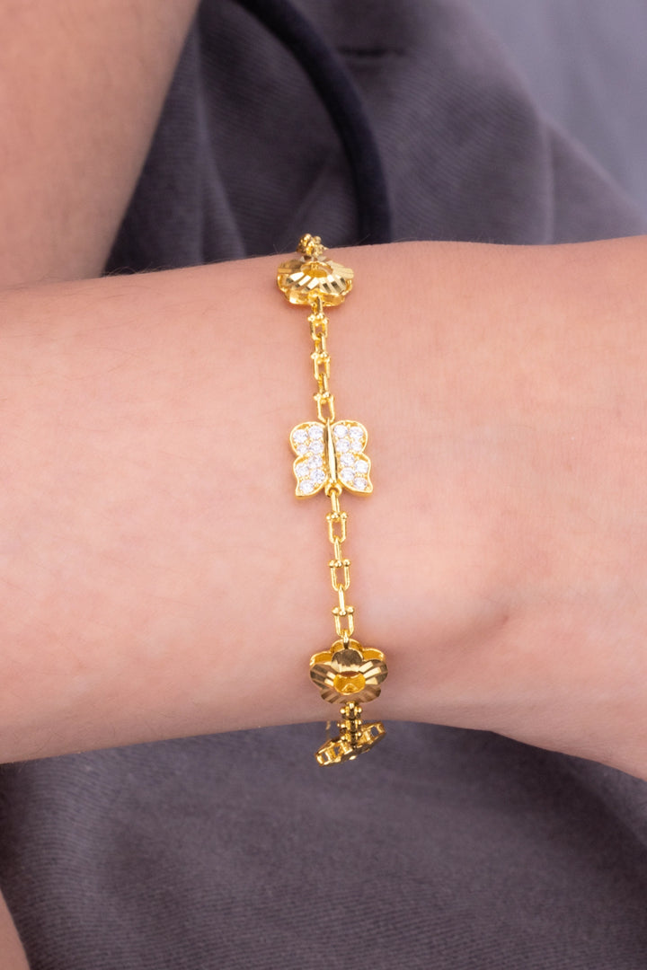 Lắc Tay Tiffany Bốn Hoa Mai Móc Máy Bướm Tấm Vàng 610 Bảo Tín K&K