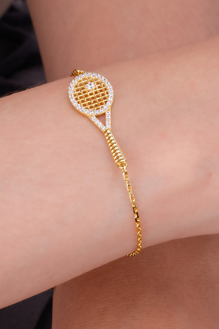 Lắc Tay Chữ Cong Vợt Tennis Vàng 610 Bảo Tín K&K