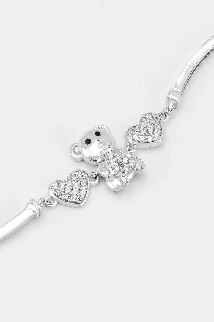 Lắc Tay Con Gấu Trái Tim Tấm Đai Còng Vàng Trắng 610 Bảo Tín K&K