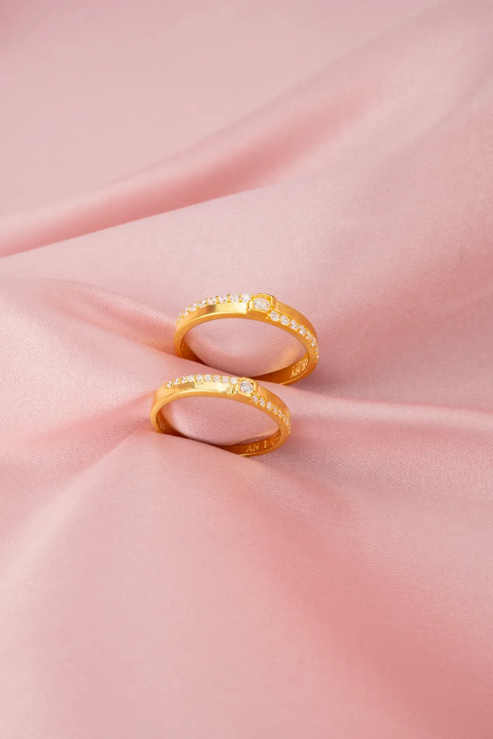 Nhẫn Cưới Hột Chấu Vuông Viền Tấm Vàng 16K Đính Đá CZ Bảo Tín K&K