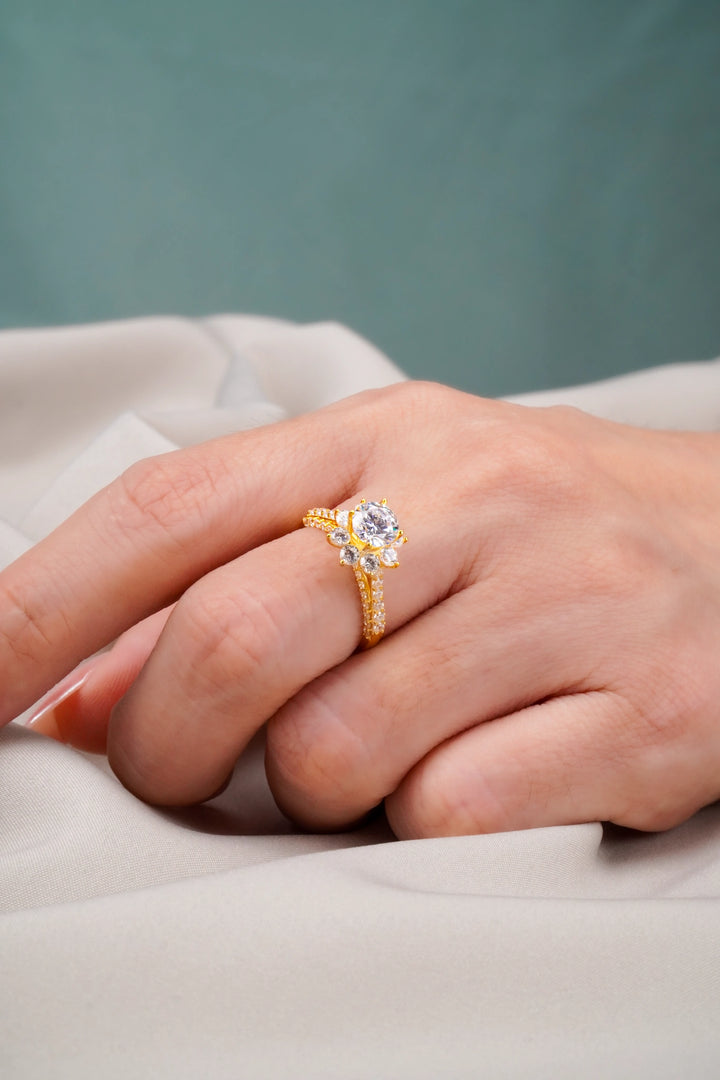 Nhẫn Bông Hoa Tấm Đính Đá CZ Vàng 16K Bảo Tín K&K