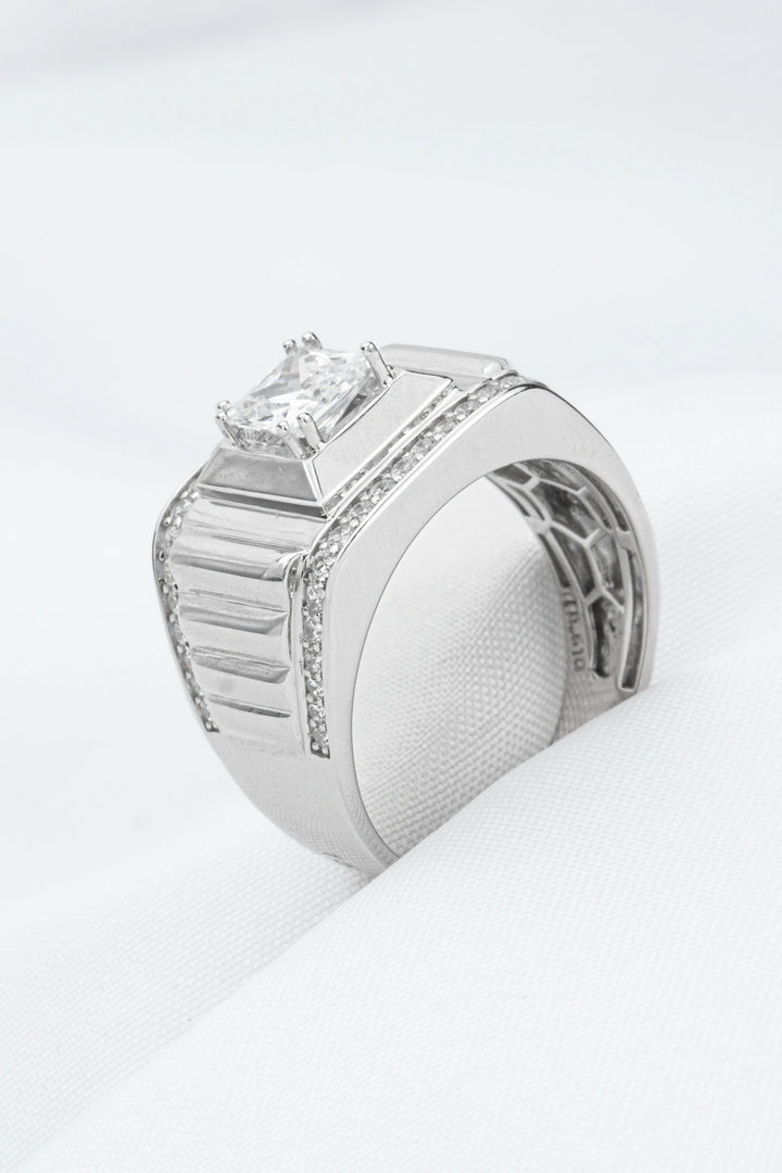 Nhẫn Nam Một Hột Đai Đồng Hồ Viền Tấm Vàng Trắng 610 Đính Đá CZ Bảo Tín K&K