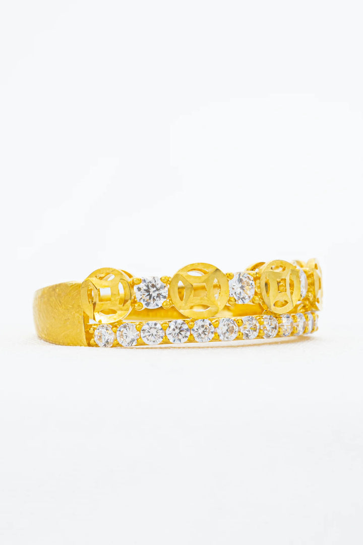 Nhẫn Đồng Tiền Một Hàng Tấm Vàng 610 Đính Đá CZ Bảo Tín K&K