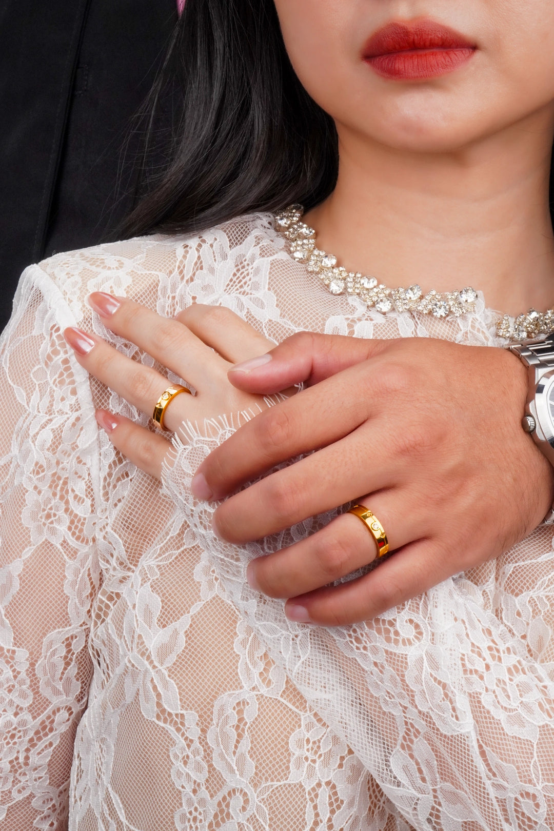 Nhẫn Cưới Kiểu Vàng Hồng Đính Đá CZ Kiểu Ý 750 Bảo Tín K&K