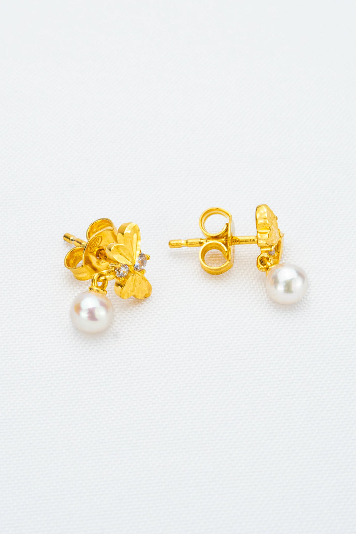 Bông Tai Bướm Hột Bẹt Vàng 610 Đính Đá CZ Bảo Tín K&K