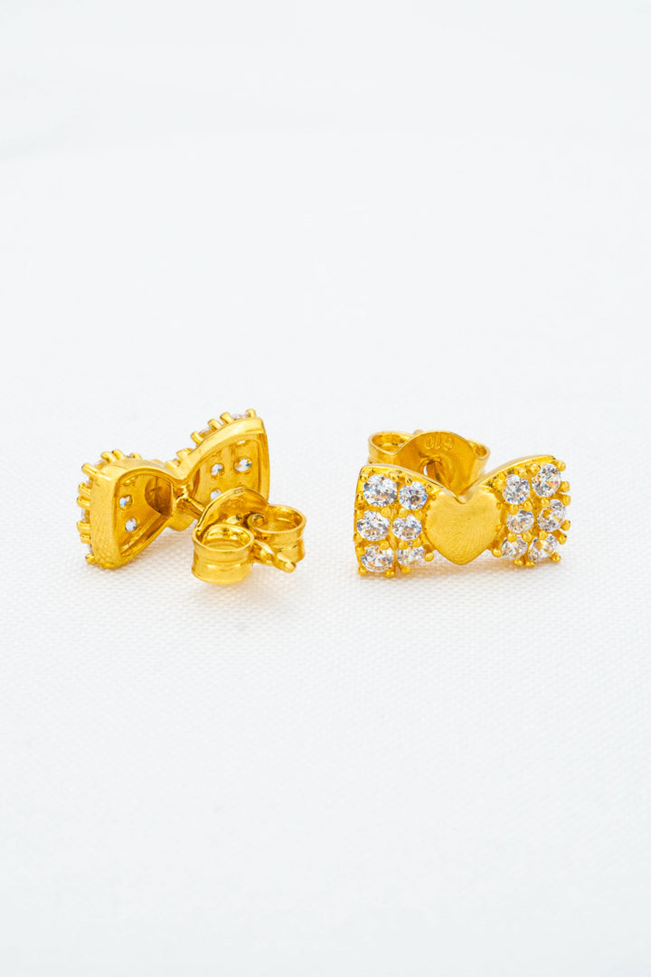 Bông Tai Nơ Tim Tấm Vàng 610 Đính Đá CZ Bảo Tín K&K
