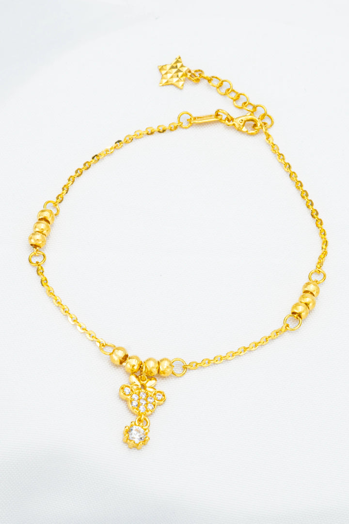 Lắc Tay Chữ Cong Charm Con Gấu Vàng 610 Đính Đá CZ Bảo Tín K&K