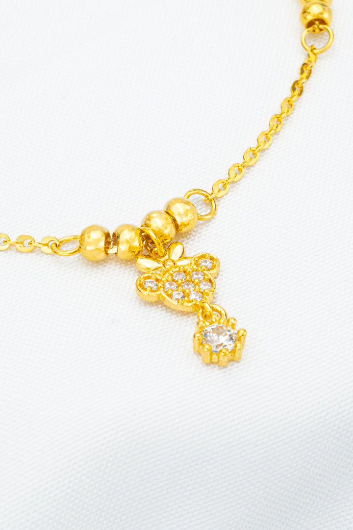 Lắc Tay Chữ Cong Charm Con Gấu Vàng 610 Đính Đá CZ Bảo Tín K&K