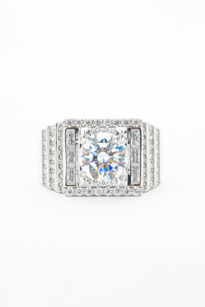 Nhẫn Nam Hột Vuông Đai Tấm Baget Vàng Trắng 610 Đính Đá CZ Bảo Tín K&K