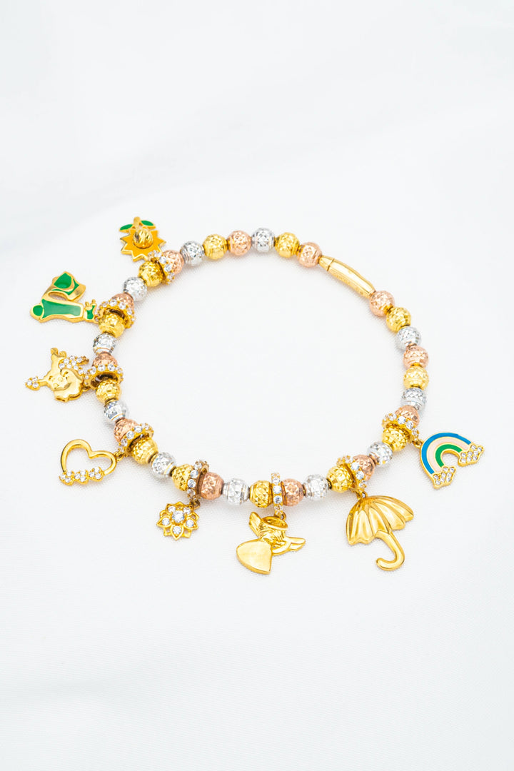 Vòng Tay Bi Charm Xi Ba Màu Vàng 610 Đính Đá CZ Bảo Tín K&K