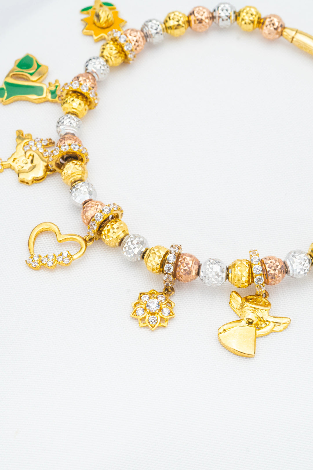 Vòng Tay Bi Charm Xi Ba Màu Vàng 610 Đính Đá CZ Bảo Tín K&K