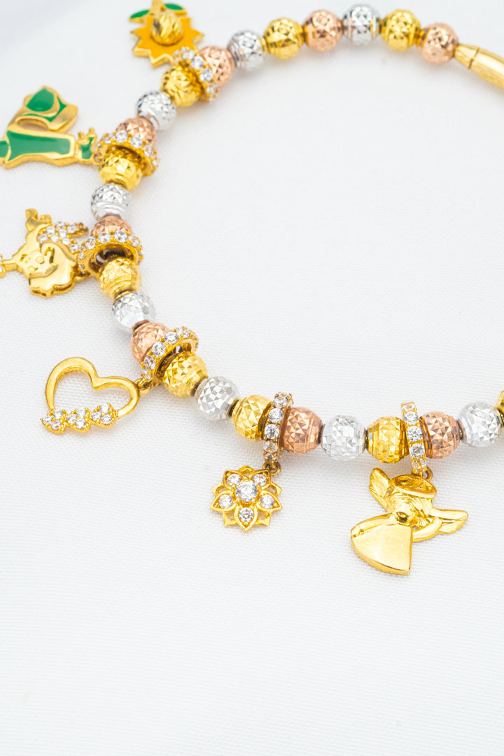 Vòng Tay Bi Charm Xi Ba Màu Vàng 610 Đính Đá CZ Bảo Tín K&K